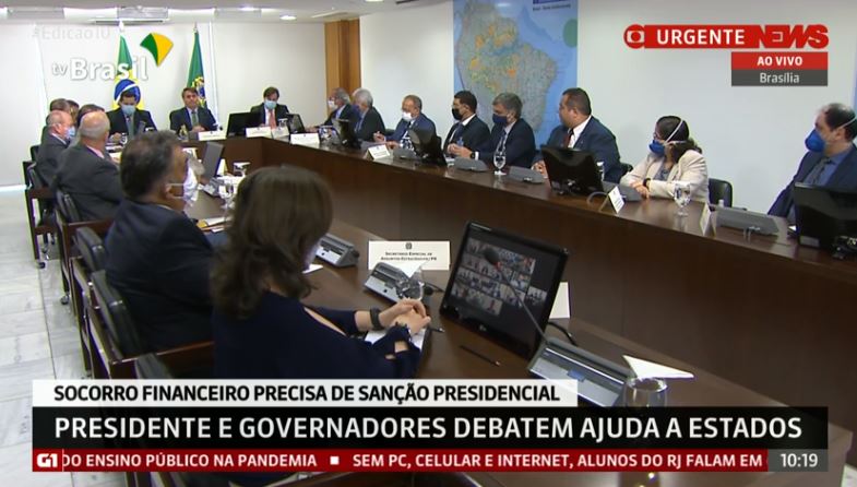 Em reunião com governadores, Maia e Alcolumbre, Bolsonaro pede apoio a congelamento salarial de servidores