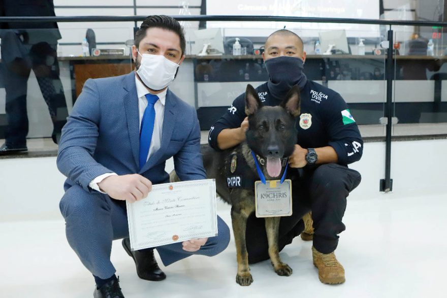 Cão da Polícia Civil e condutor recebem homenagem por bom desempenho