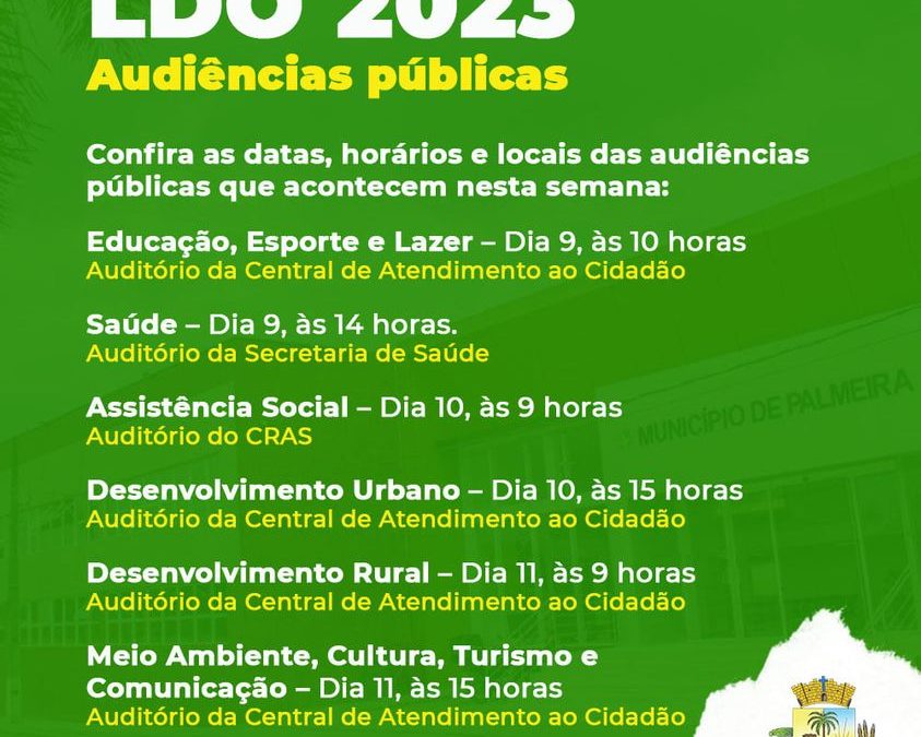 Secretarias municipais realizam audiências públicas da LDO 2023 nesta semana