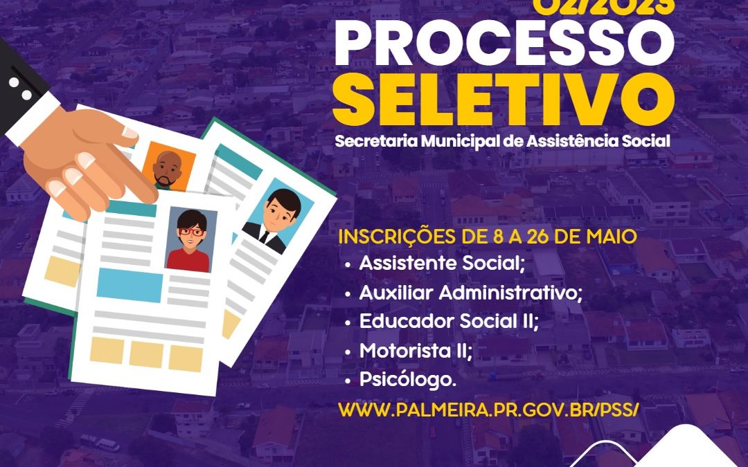 Inscrições abertas para o PSS da Secretaria de Assistência Social de Palmeira